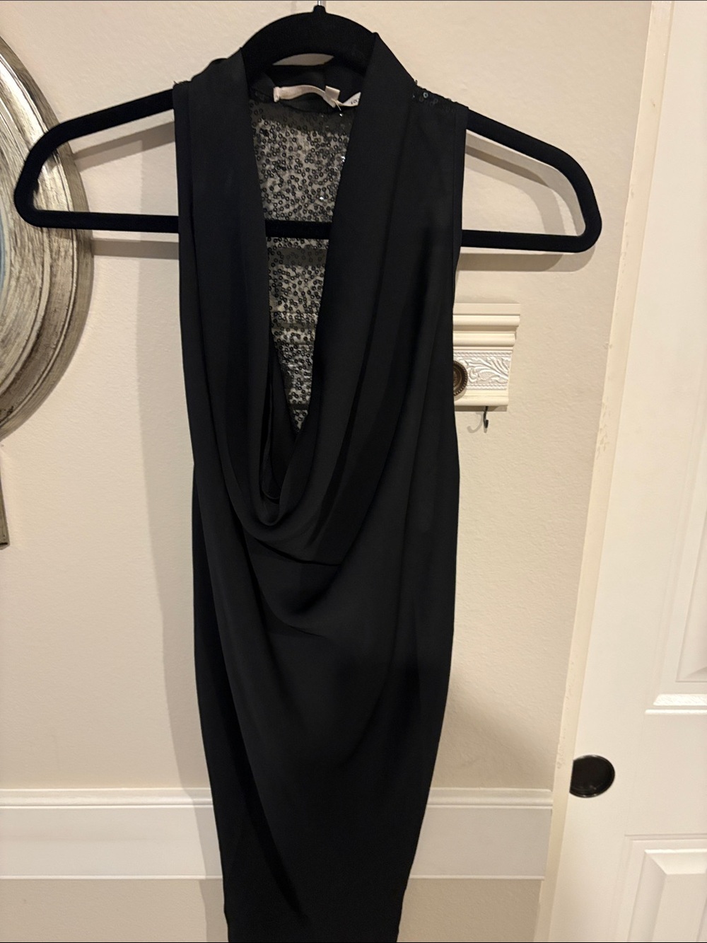 Black Drape Neck Sleeveless Dressy NYE top !